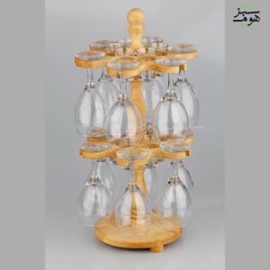 پایه گیلاس چوبی دو طبقه گردان بدون شات و شات دار امبیکو EMBICO-70212